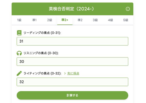 準2級+の合否判定