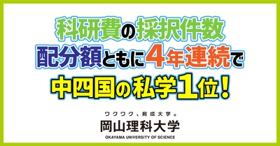 【岡山理科大学】科研費の採択件数、配分額ともに４年連続で中四国の私学１位！