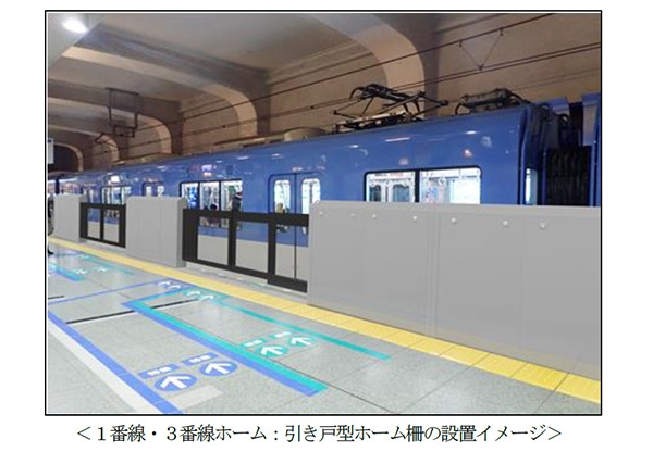1番線・3番線-ホーム:引き戸型ホーム柵の設置イメージ