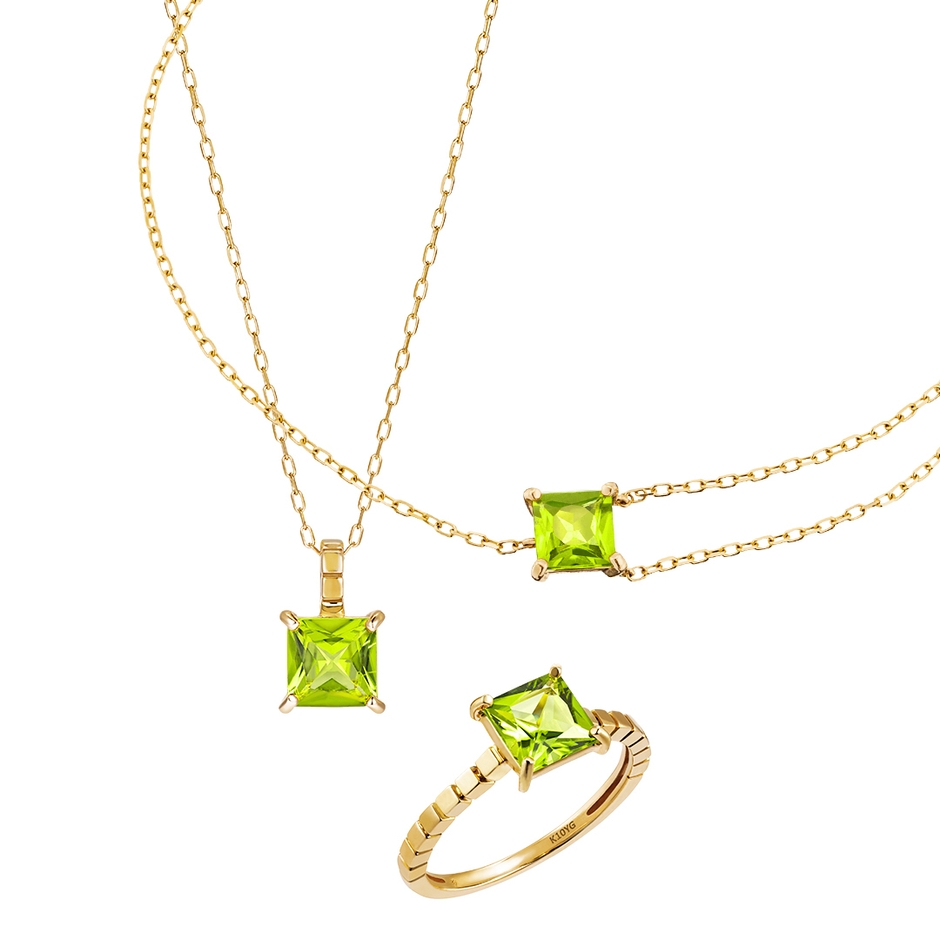 K10YG ペリドット ネックレス、ブレスレット、リング