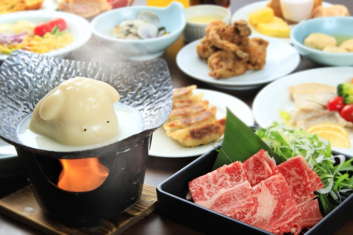 栃木県産食材を使用した鍋料理とハーフビュッフェの＜ご夕食＞