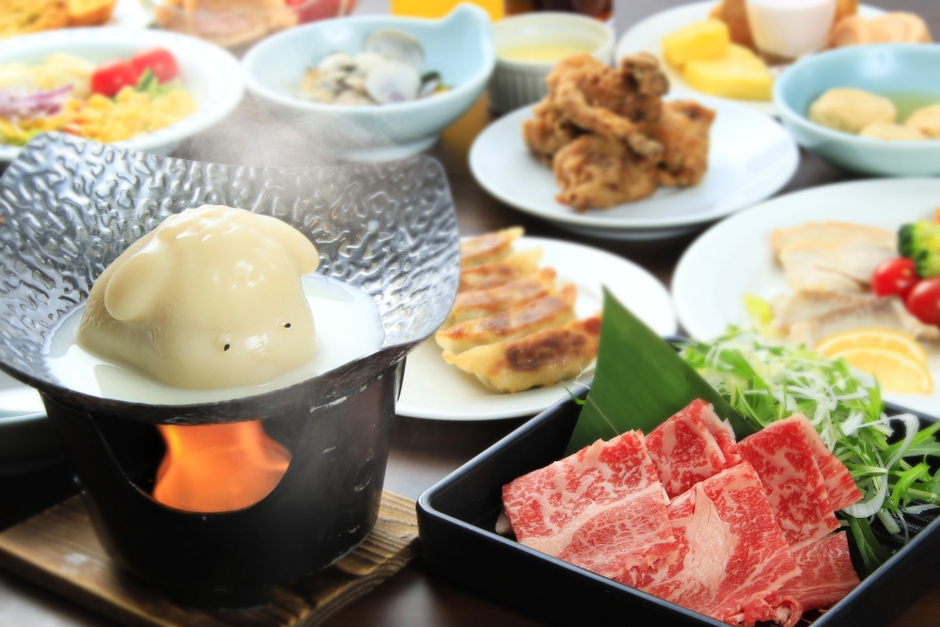 栃木県産食材を使用した鍋料理とハーフビュッフェの<ご夕食>