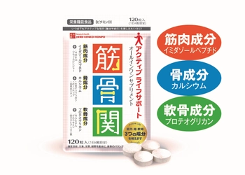 “筋肉成分・骨成分・軟骨成分”を1つで補える！ 歩みのオールインワンサプリ「筋骨関(きんこつかん)」10/2発売