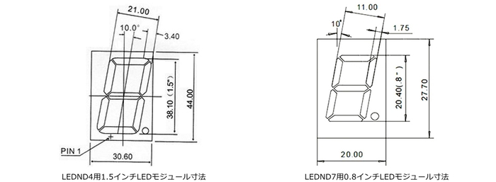 LEDND4用1.5インチ/LEDND7用0.8インチLEDモジュール寸法