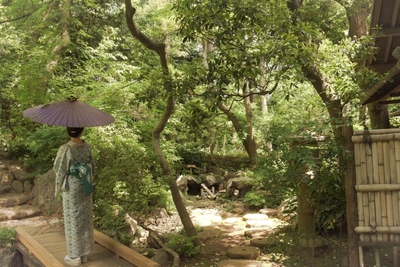 和傘を差した様子のイメージ（殿ヶ谷戸庭園）
