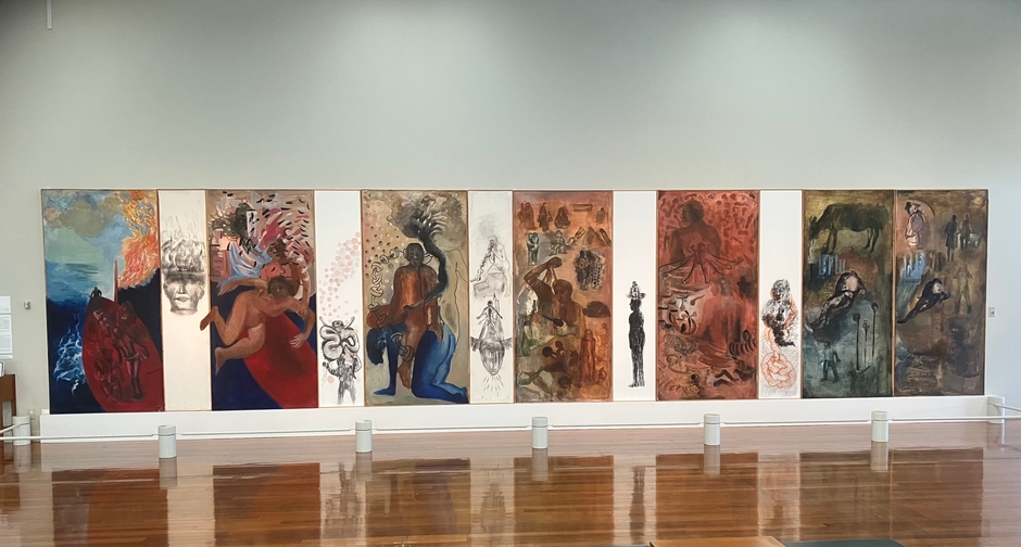 アジア美術館で展示されている「ナリニ・マラニ《略奪された岸辺》(1993年)」