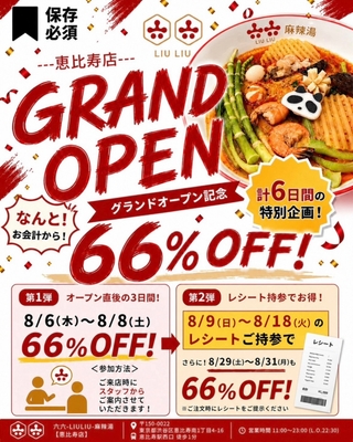 オープンを記念した計6日間の66％OFFキャンペーン