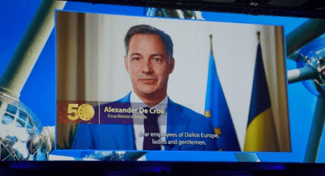 記念式典で紹介されたベルギー王国 アレクサンダー・ドゥ=クロー首相からのビデオメッセージ