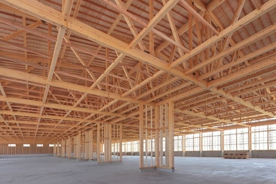 当社丹波篠山工場(木造での建設風景/2022年撮影)