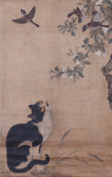 画像4　雀猫図軸