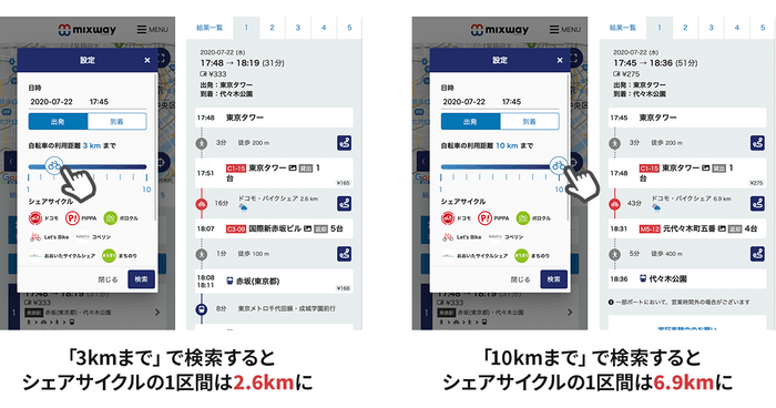 「自転車の利用距離の設定」イメージ