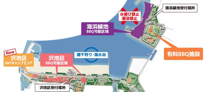 「二色の浜公園 沢地区 バーベキューサービス」地図