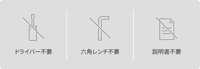 取り付けに工具も説明書も必要なし