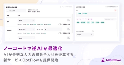 ノーコードで逆AIが最適化。期待する結果をもとに、AIが最適な入力の組み合わせを逆算する新サービス「OptFlow」を提供開始