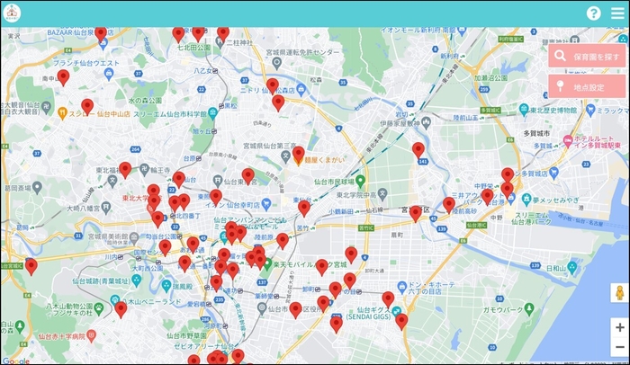 地図上の保育園表示