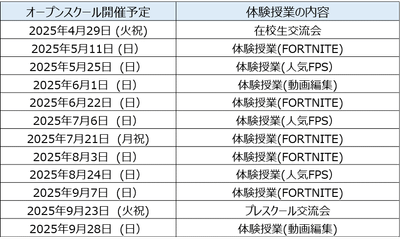 オープンスクール日程一覧