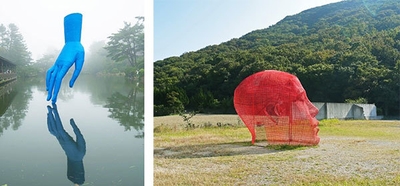 出展アーティストによる作品例(左から 久保寛子『やさしい手』 2018、久保寛子『土頭』 2016)