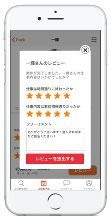 【相互評価システム】通訳者、依頼者共に過去の取引実績により、信用評価が可視化。