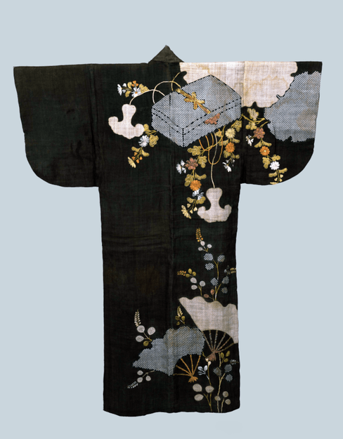 帷子 黒紅麻地扇面雪輪手筥秋草模様 展示期間:2024年6月25日~8月25日