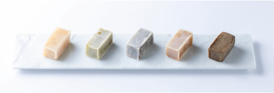 イロドリキンツバ 左からミルク、ズンダ、アズキ、カボチャ、コーヒー