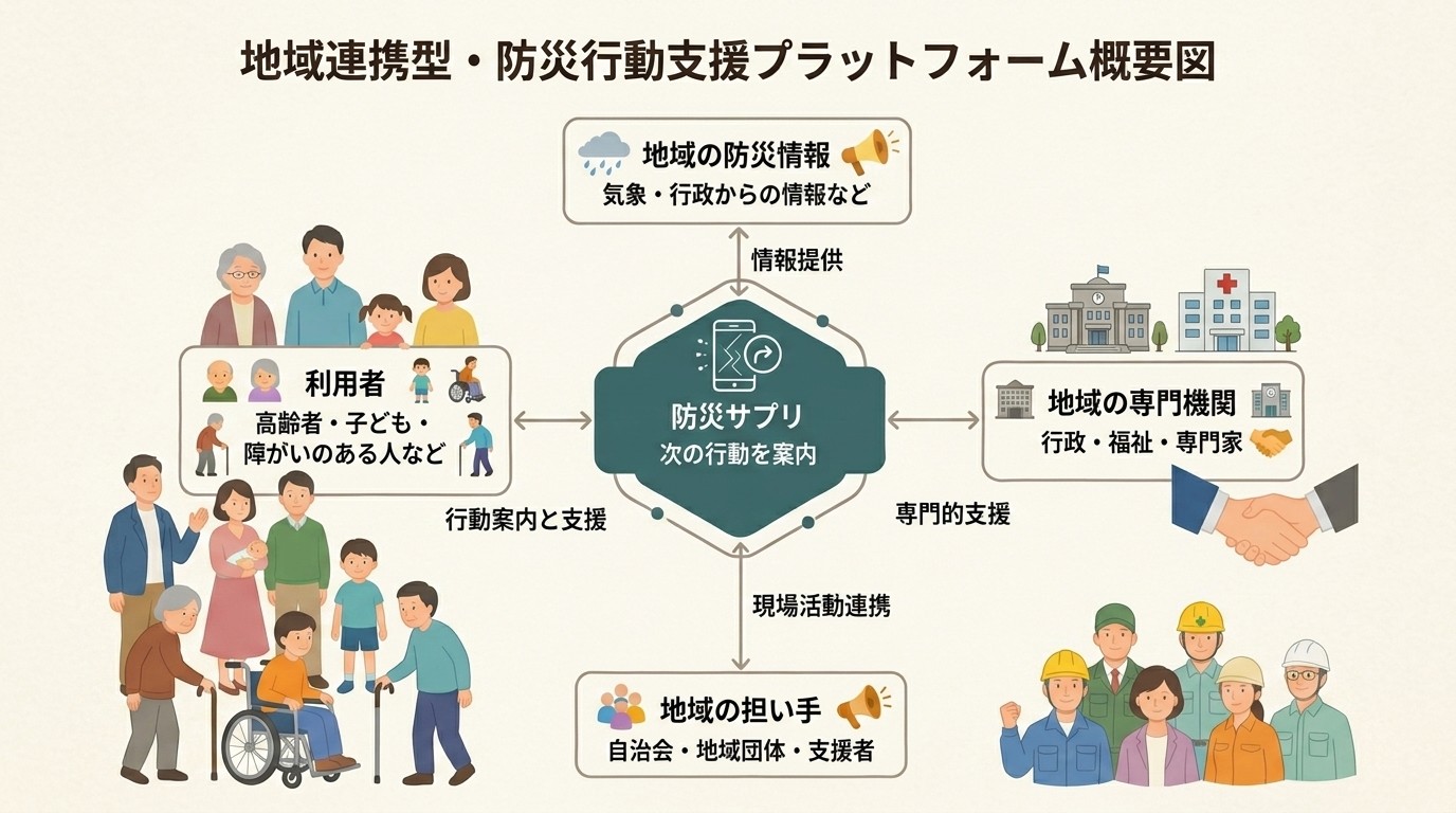「情報はあるのに動けない」災害時の焦りを解消。
次にとるべき行動を案内する地域防災プラットフォーム「防災サプリ」デモ版を8月31日公開