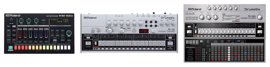 「AIRAシリーズ」 リズム・パフォーマー『TR-6S』/「Roland Boutiqueシリーズ」 ドラマティックス『TR-06』/『TR-606 ソフトウェア・リズム・コンポーザー』の画面イメージ
