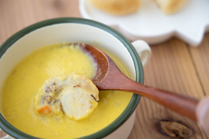 北海道噴火湾産帆立貝のパンプキンチャウダー