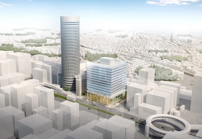 【完成イメージ】 ※左が新横浜プリンスホテル、右がマクニカ新社屋(建設予定)