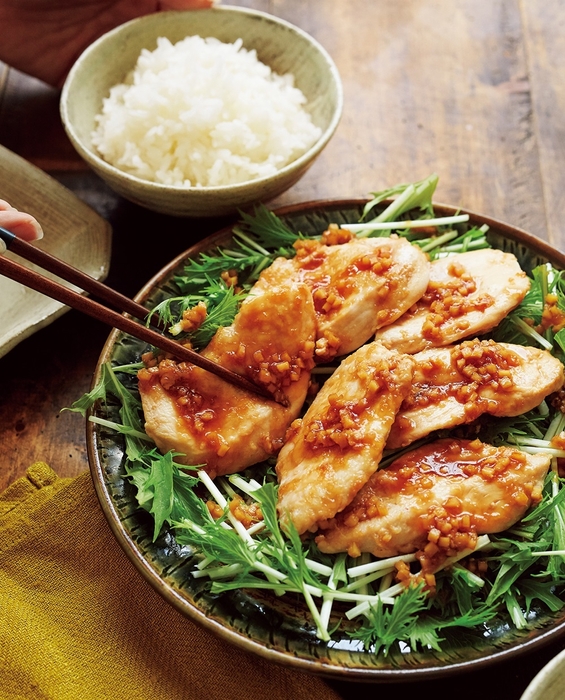 鶏むねの粗刻みしょうが焼き