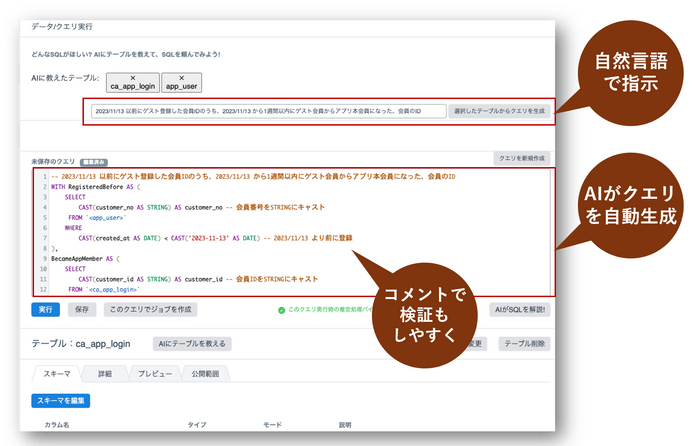 AIクエリアシスタントの実行イメージ