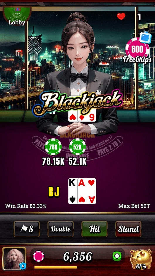 Blackjack 21 - Dealer Queens　ゲーム画面3