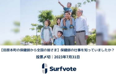 【全国の皆さんへ】奈良盆地の中央部に位置し緑豊かな田園都市である田原本町からの質問「保健師の仕事を知っていましたか？」Surfvoteで投票開始