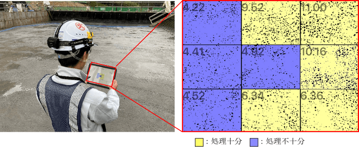 写真1：打継面画像の取得状況と判定結果画面