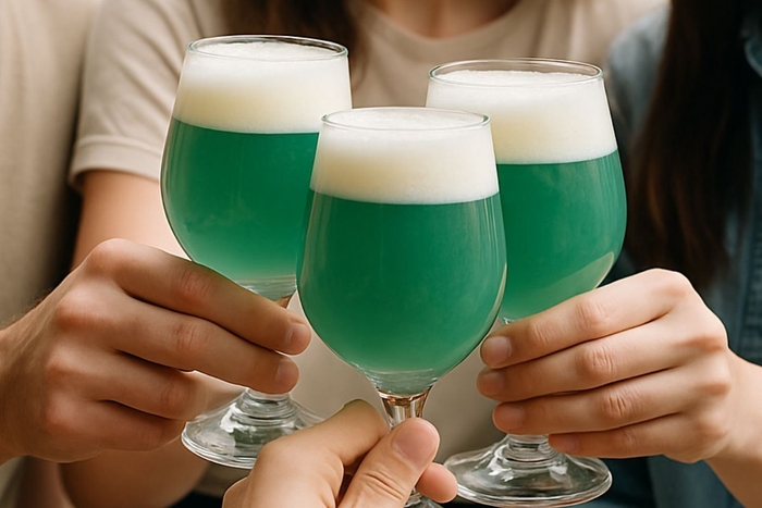 青い抹茶ビールで乾杯