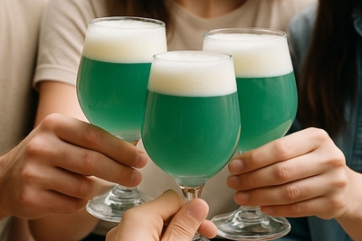 青い抹茶ビールで乾杯
