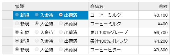 ラジオボタンセルの表示