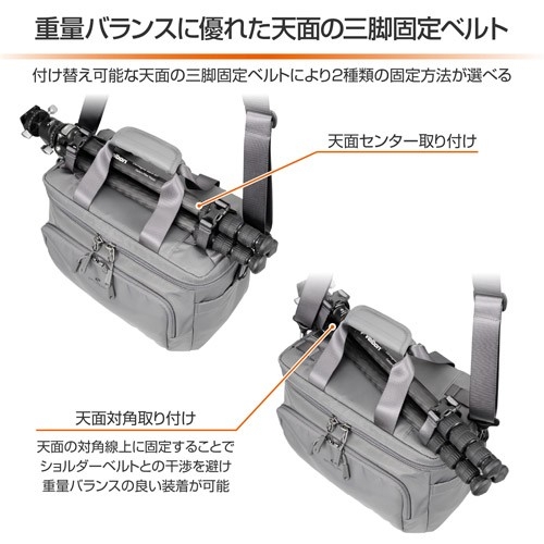 重量バランスに優れた天面の三脚固定ベルト