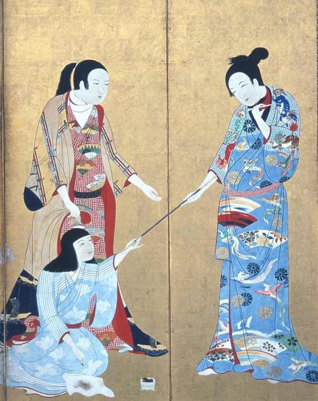 婦女遊楽図屏風(松浦屏風)部分