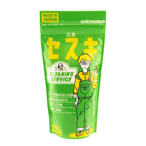 「次男セスキ 220g」価格：98円／まじめなインテリ次男セスキ。ガンコな汚れをスッキリ落とします。