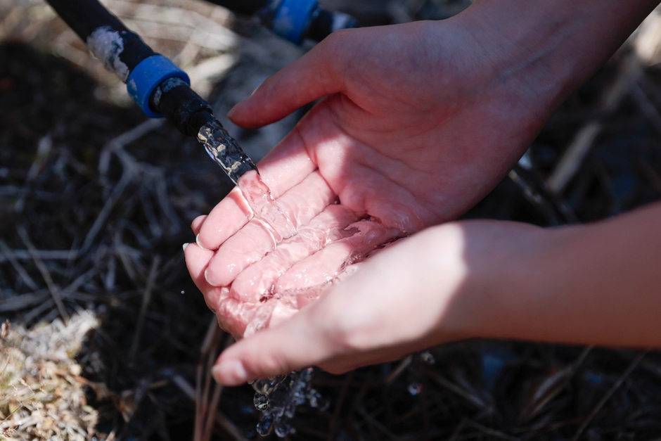 手に触れる温泉のぬくもり。蔵王の恵みを活かしたいちごづくりが行われている