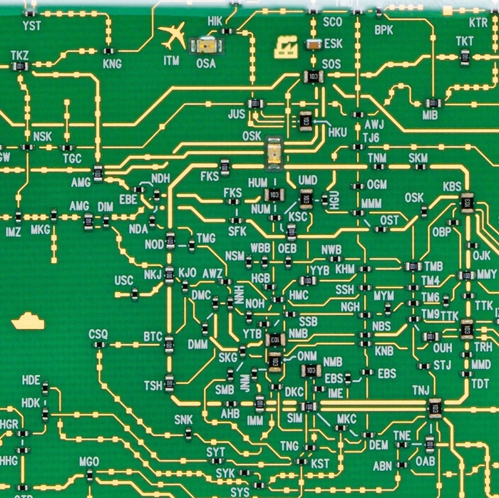 FLASH 関西回路線図 LED6　ICカードケース 緑 拡大