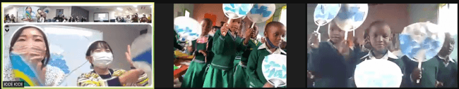 オンラインでの交流の様子(左が本学の学生、右がルワンダの子供たち)
