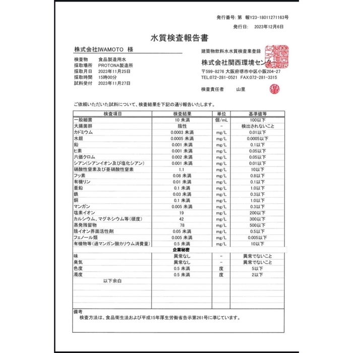 PROTONAの水質検査