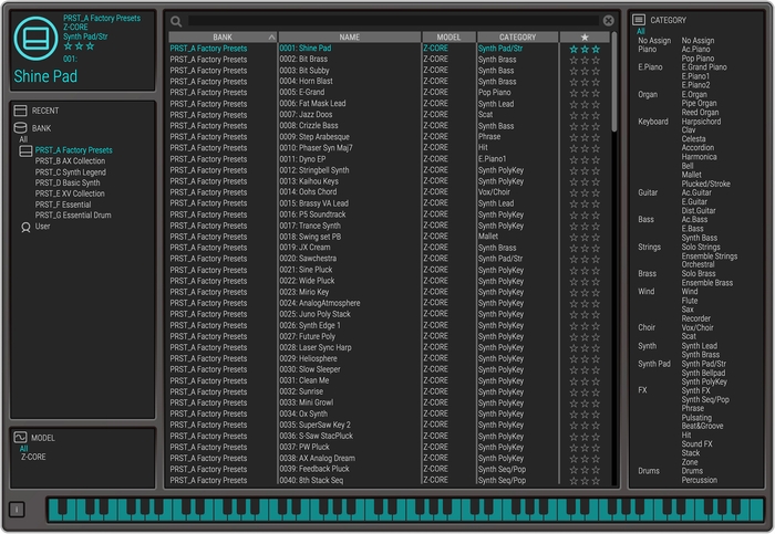『ZENOLOGY』の音色ライブラリー画面