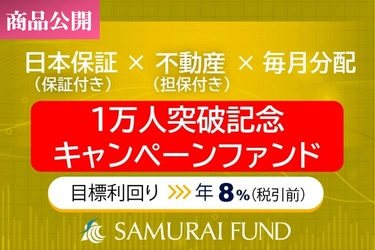 新商品　SAMURAI FUND累計登録ユーザー1万人突破を記念し、『【日本保証 保証付き×不動産担保×毎月分配】1万人突破記念キャンペーンファンド』を公開