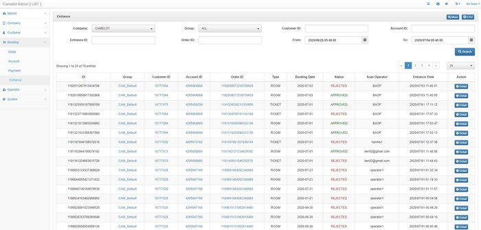 エントランスチケット管理画面