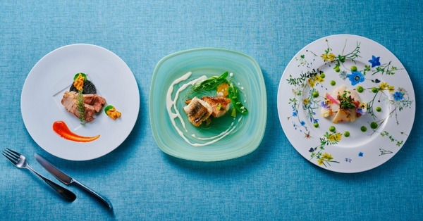 ▲夏に旬を迎える淡路島産の“鮑・雲丹・鱧”を使用したフルコース