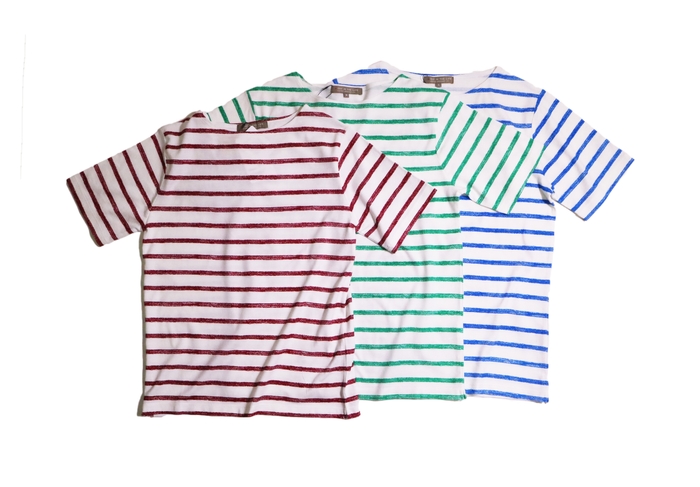 メンズ ボーダープリント ボートネックTシャツ