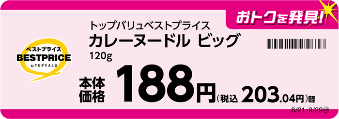 トップバリュベストプライス  スパイシーカレーヌードルビッグ 販促画像