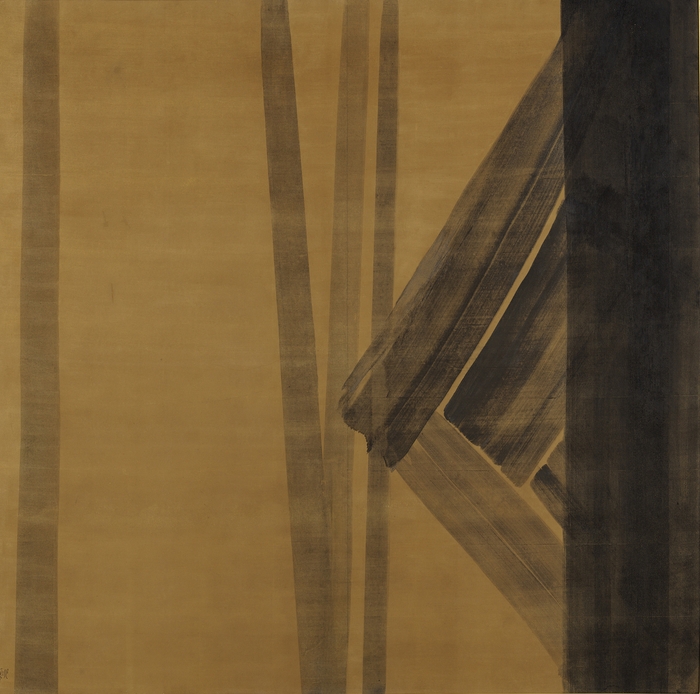 《夜明け》1967年 124.0×124.0cm 墨、和紙に金箔(撮影:尾見重治、大塚敏幸)